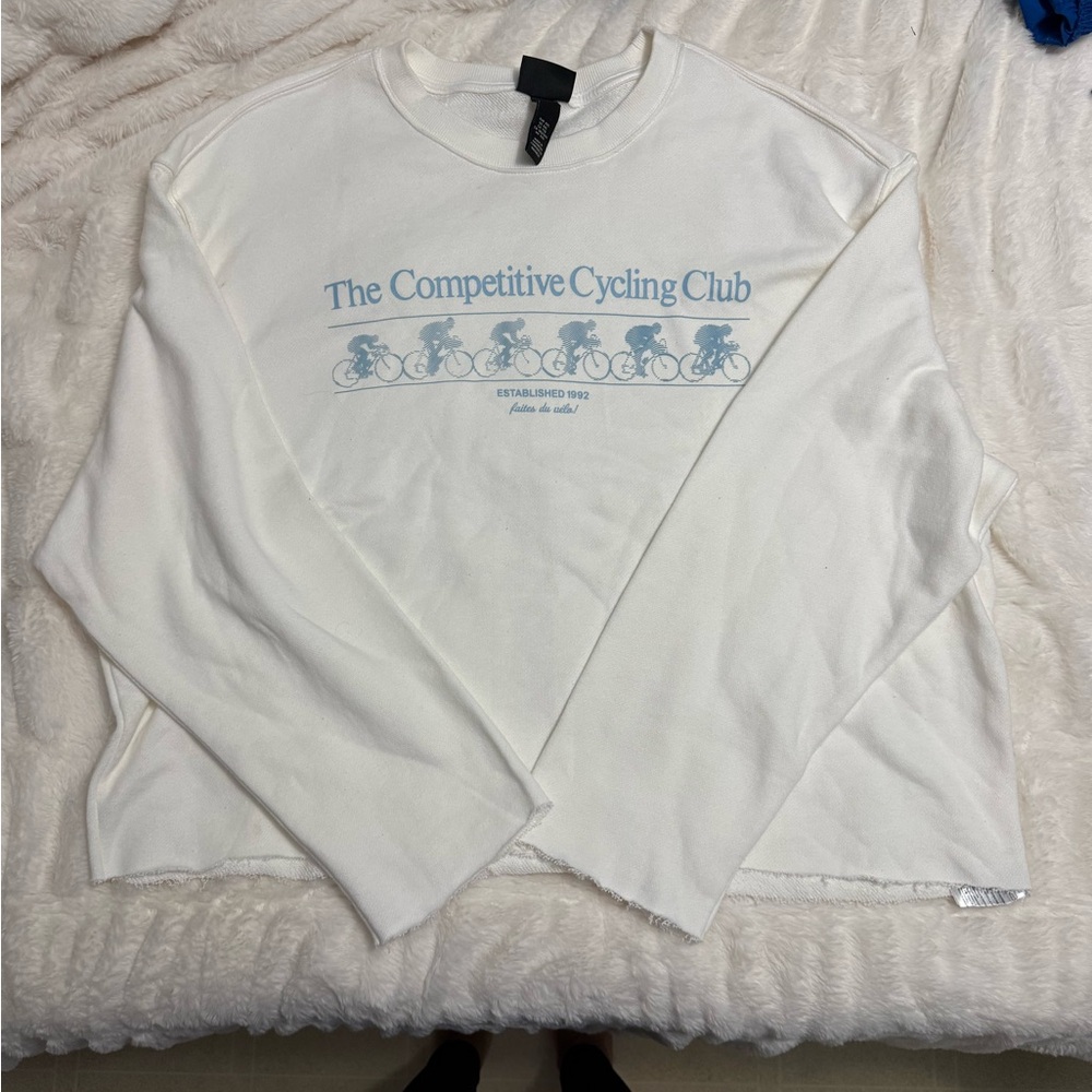 H&M White Sweatshirt with Blue Cycling Print